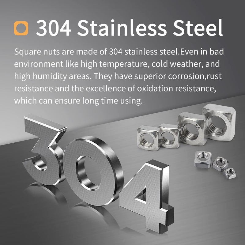 FSATNDE 304 Stainless Steel Machine Square Screw Nuts 304 Square Nuts Metric Assortment Kit Nut 139Pcs - Image 4